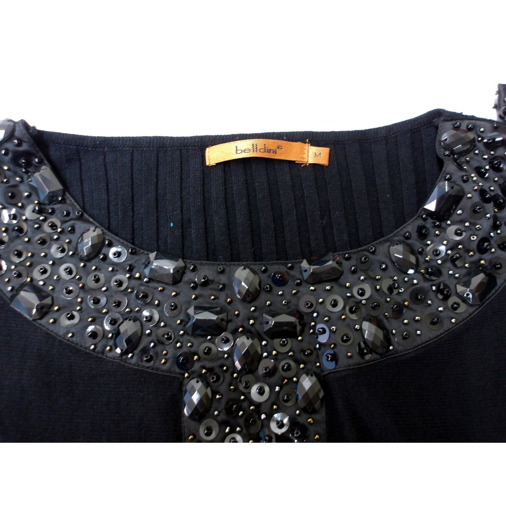 Belladini Embellished Top Black Jewel Neck Sweater Size M / #8064 - Picture 4 of 7